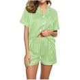 thumbnail image 2 of Antinious Women Solid Short Sleeve Button Down Collar Sleepwear Set Top Pant Casual Set,Holiday!Pajamas for Women Set,Ladies Sleepwear Outfits,Mint Green,S, 2 of 4
