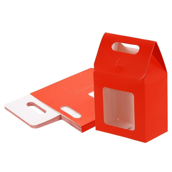 Uxcell 12 Pack Kraft Paper Bags, Gift Boxes with Clear Window and Handle, Stand Up Favor Treat Boxes for Candy, Cookies, Party Store, Packaging, Wedding, Red