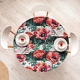 thumbnail image 4 of Ambesonne Retro Fitted Round Tablecloth, Horizontal Lines Poppies Art, 40"- 44" Diameter, Dark Pink and Jade Green, 4 of 5