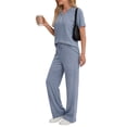 thumbnail image 2 of Fantaslook Two Piece Lounge Sets for Women Summer Outfits Henley V Neck Short Sleeve Tops Wide Leg Pants Matching Sets Trendy Clothes, 2 of 9