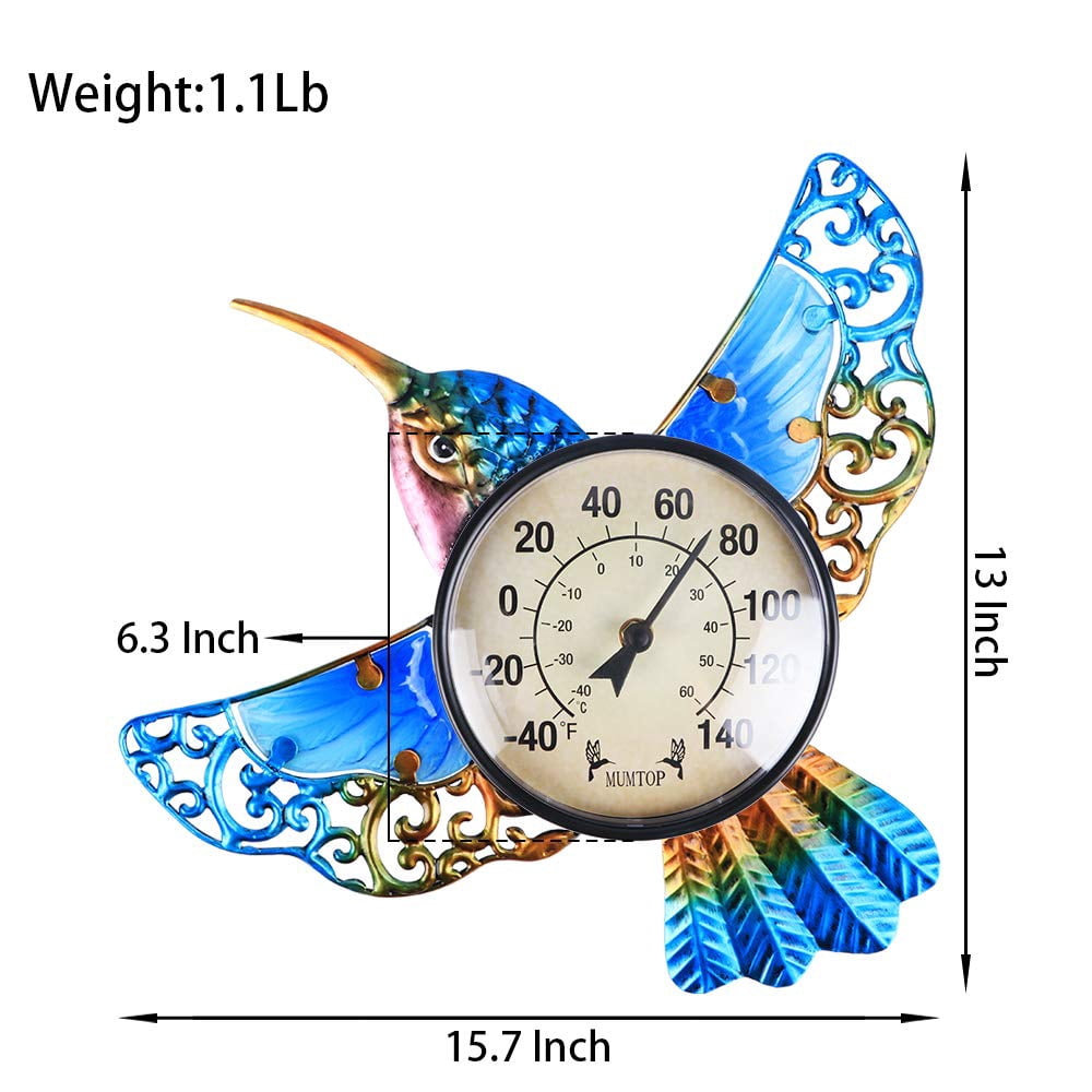 WONDER Garden Thermometer Indoor Outdoor Patio Blue Hummingbird with Waterproof Feature for Outdoor Decor,Wall Mountable,Weather Resistant