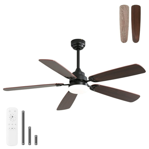 52 Inch Ceiling Fan with Dimmable LED Light, 6-Speed, Remote Control | Quiet DC Motor, Reversible Blades, 3 Mount Options, Sleek Modern Design for Large Rooms