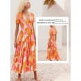 thumbnail image 6 of Xuanfei Women V Neck Short Sleeve Printed Smocked Pleated Layered Flowy Maxi Dress, 6 of 7