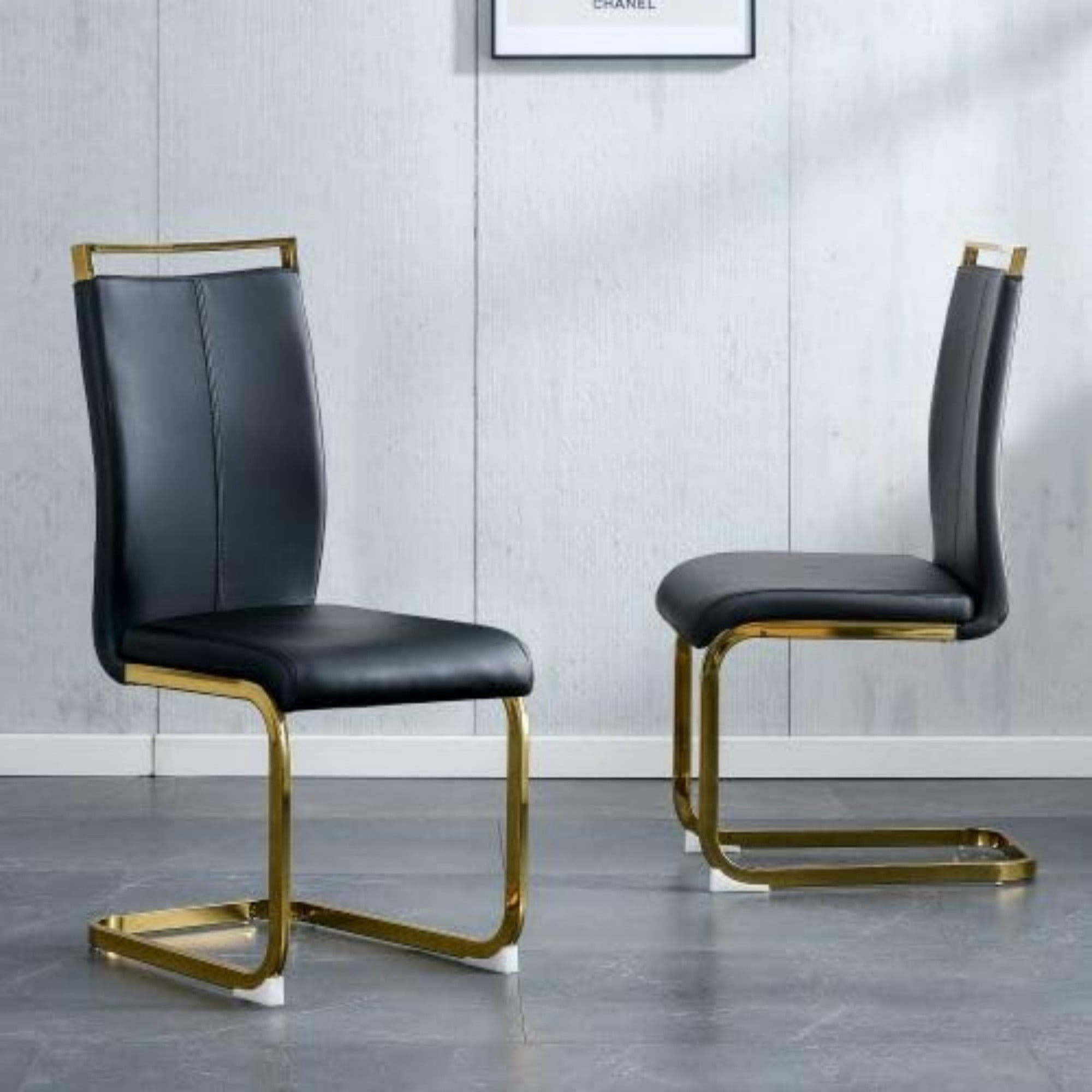 SUDICA Dining Chairs Set of 4, High Back PU Leather Side Chairs with Gold Metal Legs, Black