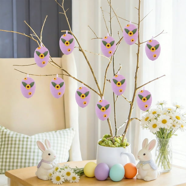 Adornos de huevos de Pascua, accesorios de espuma para huevos de Pascua, 13x10cm, blanco, rosa, amarillo y morado, decoración para árbol colgante. Decoración de centro de mesa de primavera para fiesta