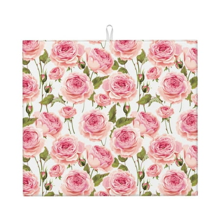 

Dish Drying Mats for Kitchen Counter - Beautiful Rose Flowers A 16x18In Anti-Slip Absorbent Microfiber Drying Mat for Kitchen Counter Mat Dish Rack Mat with Hanging Loop