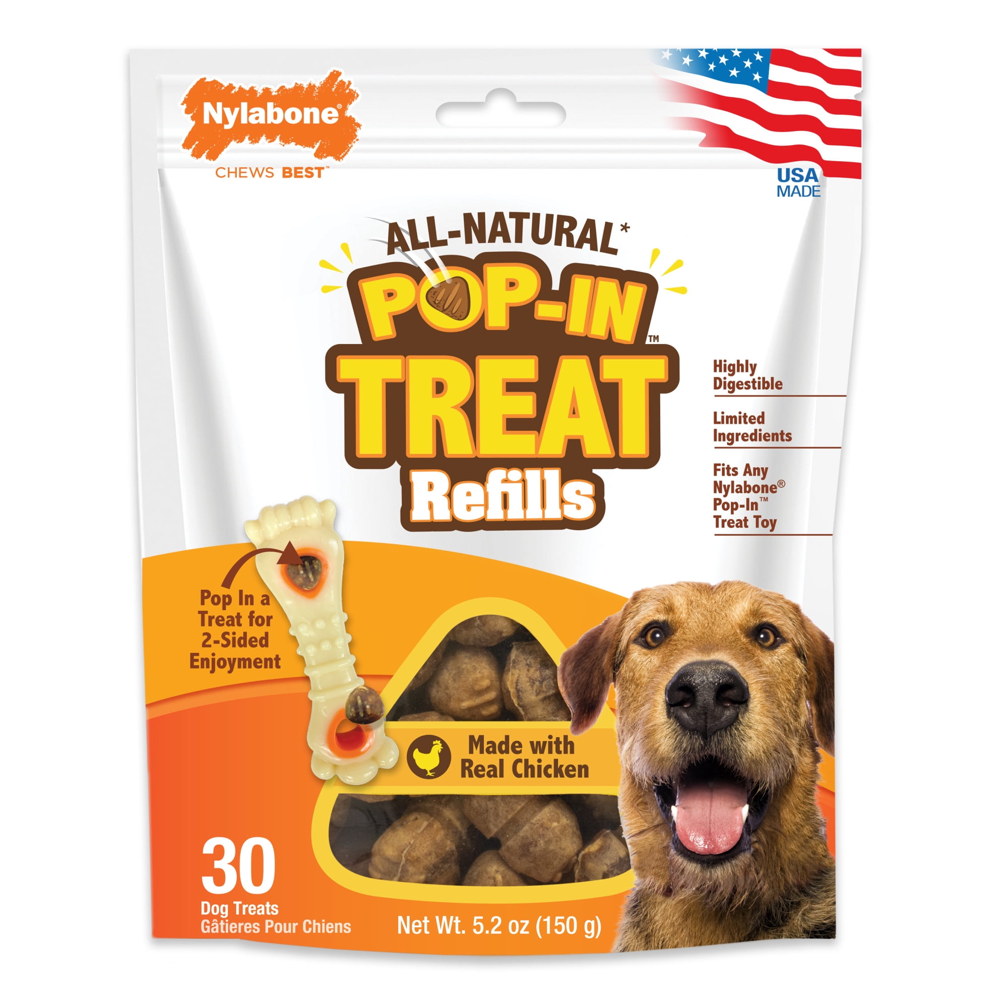 Nylabone Pop-In Treat Toy Dog Treat Refills, Natural Dog Biscuits, Chicken Flavor, 30 Count