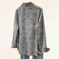 thumbnail image 5 of Women Lapel Collar Shirt, Fashion Heart Print Long Sleeve Button Down Tops, Loose Fits Versatile Blouses with Pockets，Gray,XL, 5 of 7
