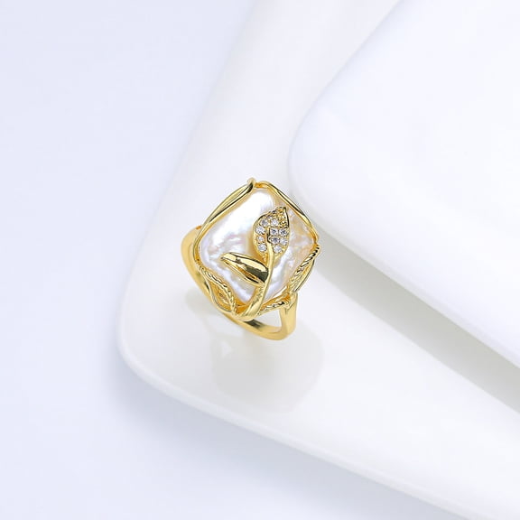 Geometric Baroque Freshwater Pearl Ring Inlaid Open Adjustable Jewelry Statement Piece Elegant Design Classics