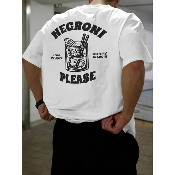 Men's Summer Short Sleeve T-Shirt - "Negroni Please" Print, Casual Black Polyester Blend Tee with Bartender Graphic, Machine Washable, Summer Casual Attire | Casual Round Neck | Spandex Comfort