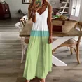 thumbnail image 2 of Wave Minimalist Slanted Color Block Design in Aqua Blue Pale Lime Green and White Sleeveless Dress, 2 of 5