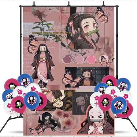 Demon Slayer Nezuko Balloons Party Supplies Taspestry Poster Banner Backdrop Background Birthday Wall Decor