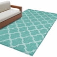 thumbnail image 2 of Blue Green Moroccan 3'x5' Washable Rug, Morocco Retro Abstract Quatrefoil Plaid Non-Slip Area Rugs for Entryway Kitchen Classroom, StainResistant Dorm Throw Carpet, Low Pile Soft Indoor Floor Mat, 2 of 9