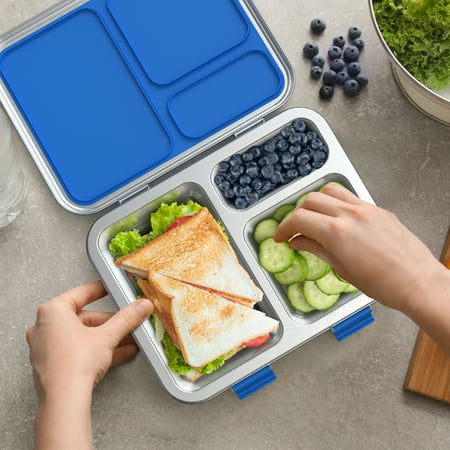 Bentgo Kids&#39; Stainless Steel Leakproof 3 Compartments Bento-Style Lunch Box - Blue