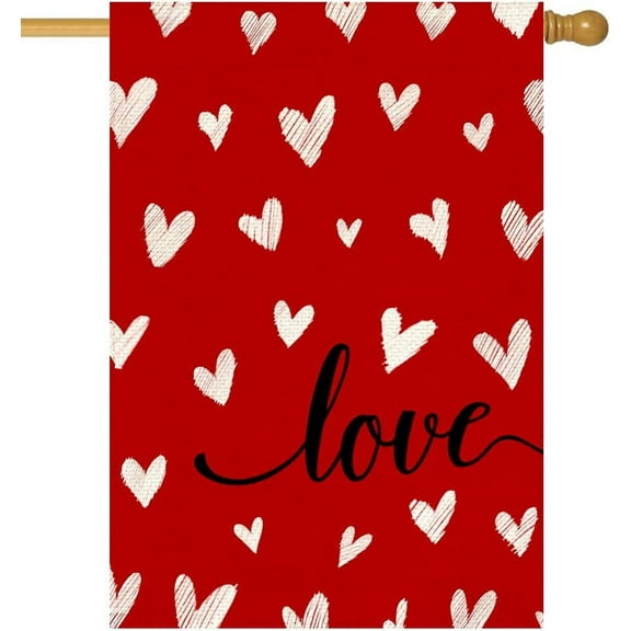 Valentines Day House Flag 28x40 Inch Double Sided Outside Love Heart Valentines Day Decorations Outdoor Seasonal Decorative Large Garden Flag 1-28