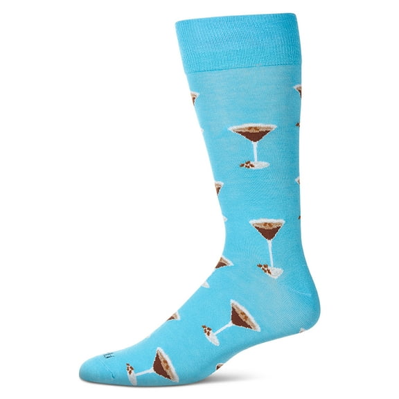MeMoi Men's "Espresso Martini" Rayon Blend Novelty Crew Sock - Mens - Male, 10-13, Blue Grotto