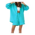 thumbnail image 3 of VISgogo, traje de pantalón informal de dos piezas para mujer, blusas abotonadas con cuello de solapa de color sólido y pantalones cortos holgados con cintura elástica VISgogo moda, 3 of 4