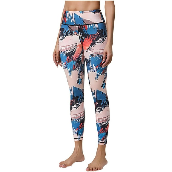 Leggings for Women Fashion Floral Workout High Waist Stretchy Running Yoga Pants Seamless Fitness Leggings (XL, Blue)