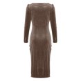 thumbnail image 6 of ClodeEU Women's Velvet Draped Neckline Long Sleeve Dress, Elegant Bodycon Ruched Party Dress Khaki,Womens Plus L, 6 of 7