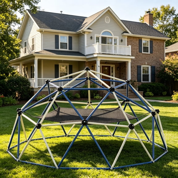 Climbing Dome,10FT Dome Climber with Hammock, Outdoor Play Equipment for 3 to 10 Children, Supports Jungle Gym up to 1,000 lbs, Rust Resistant, Easy to Assemble, Gift for Kids, Blue White