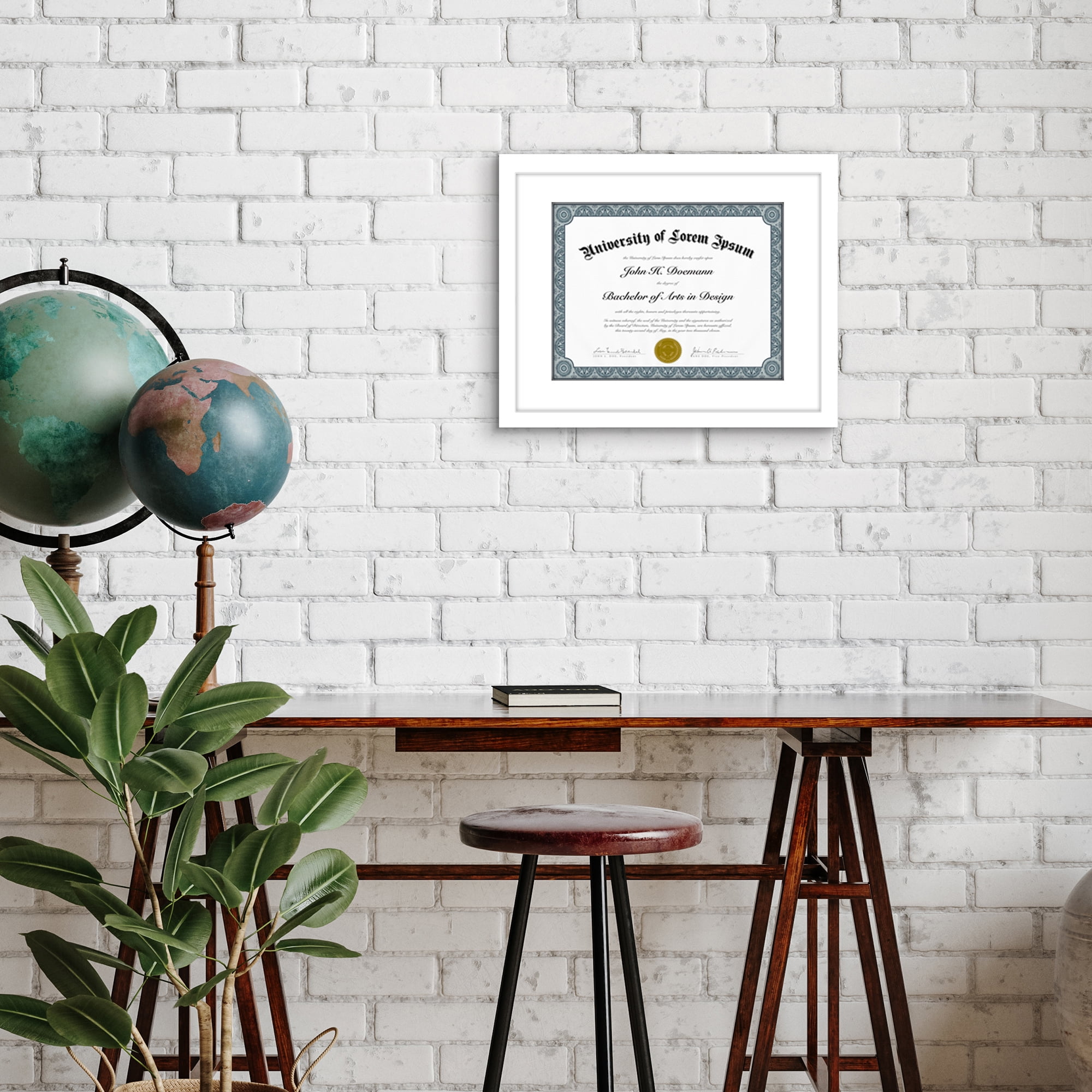 Americanflat 11x14 Diploma Frame with Shatter-Resistant Glass with 8.5x11 Mat Display Documents Legacy - White