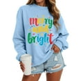 thumbnail image 6 of felwors Women's Christmas Sweatshirts & T-Shirts - Merry and Bright, Funny Xmas Lights Blouse Tops Holiday Shirts Sky Blue, XL, 6 of 6