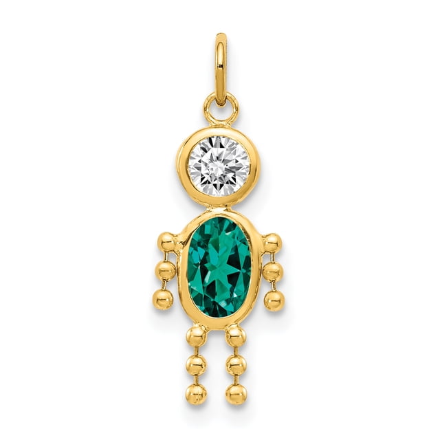 14k Yellow Gold May Boy Birthstone Necklace Pendant Charm Kid
