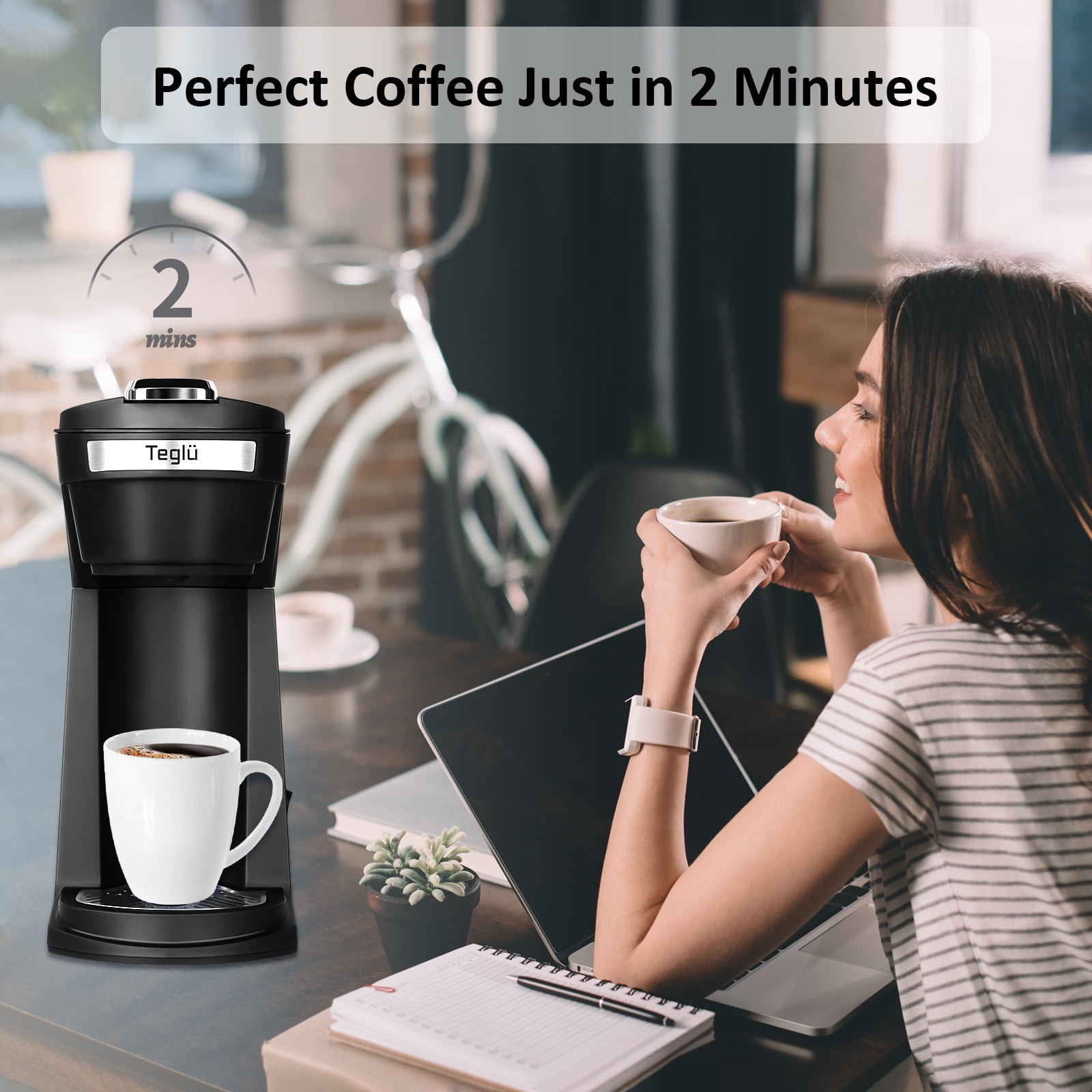  Programmable Single Serve Coffee Makers With Portable Travel Mug  Compatible with K Cup Pod & Coffee Ground, Mini 2-In-1 Coffee Machines with  Brew Strength Control, Personal Compact Coffee Brewer 14 Oz