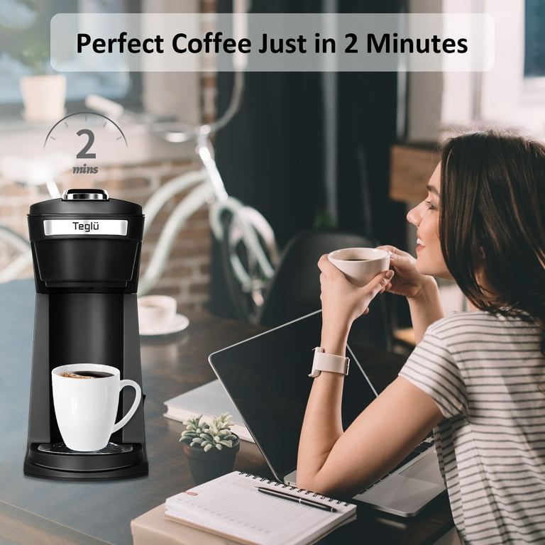 2 in 1 Single Serve Coffee Maker for K Cup Pods & Ground Coffee, Mini K Cup  Coffee Machine with 6 to 14 oz Brew Sizes, Single Cup Coffee Brewer with One -Press