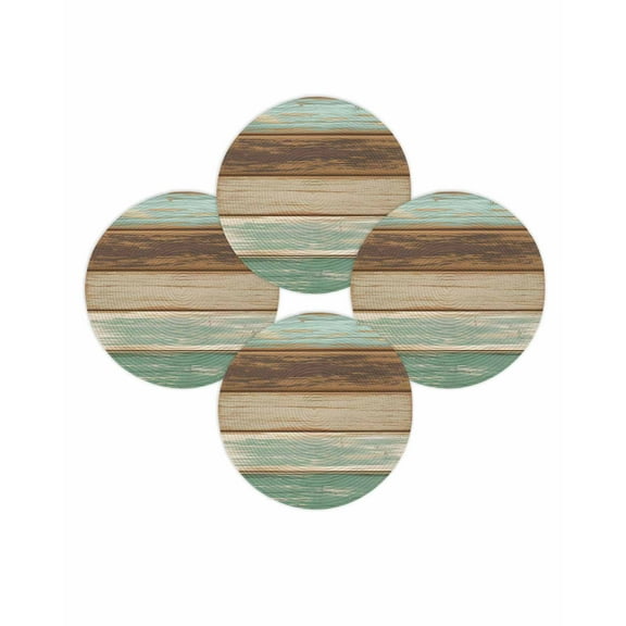 Round Placemats Set of 4 Green Brown Wood Grain Place Mats Washable Woven Placemat Rustic Farmhouse Wooden Circle Braided Table Mat for Kitchen Dining Table Party Home Decor 15 Inch