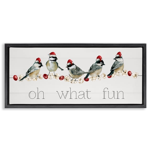 Stupell Industries Oh What Fun Holiday Birds Black Framed Floater Canvas Wall Art, design by Livi Finn, 11 x 25