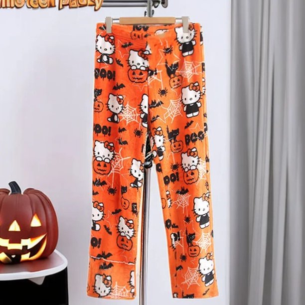 Sanrio-Pijama de franela de Hello Kitty para mujer, pantalones informales de lana cálida para el hogar, con dibujos animados, color rosa, para Navidad y Halloween, Otoño e Invierno xuanjing unisex