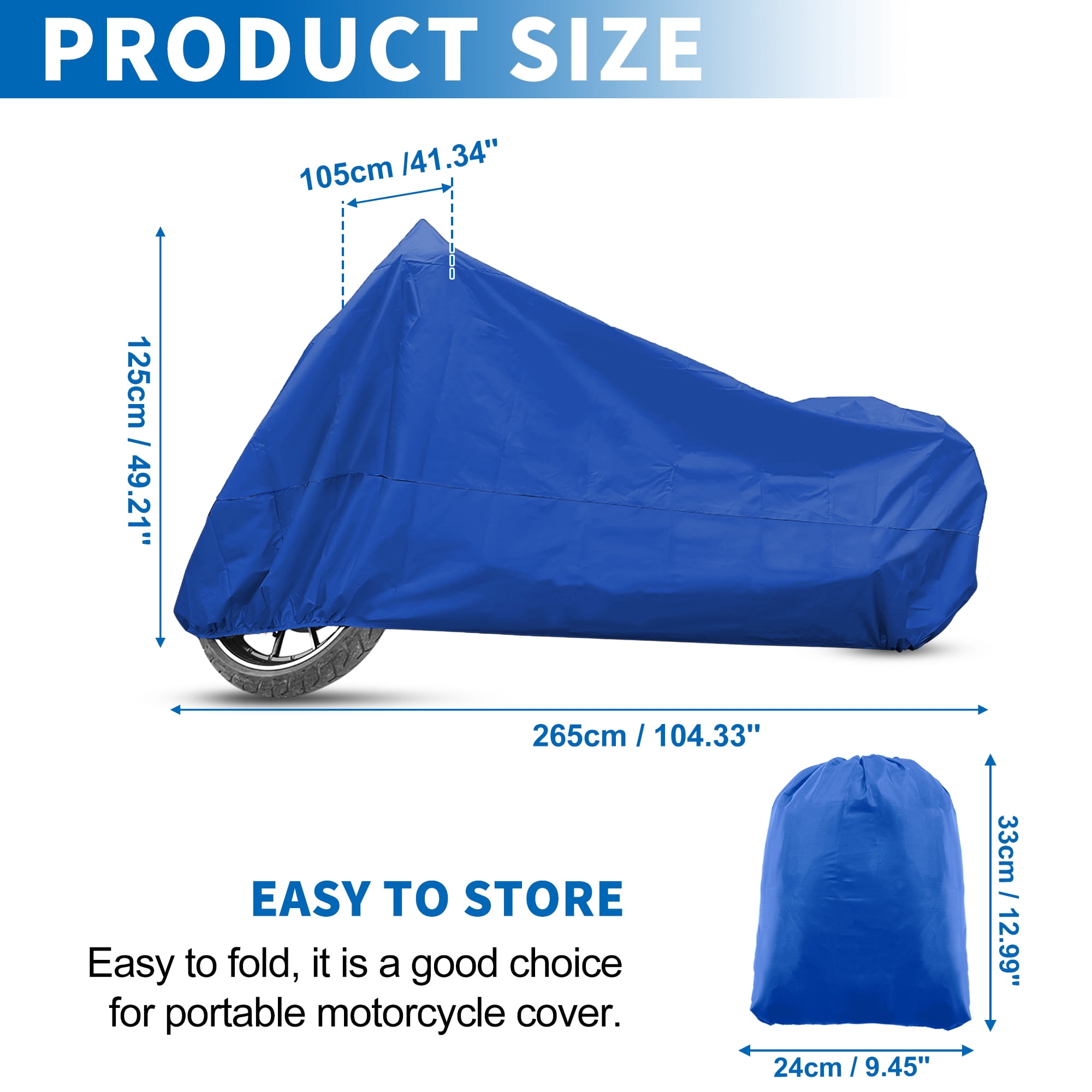 Unique Bargains All Season Waterproof Motorcycle Cover with Storage Bag Blue XXL