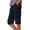 Dark Blue #117, variant on Linen Capri Pants for Women Casual Knee Length Wide Leg Pants Elastic Flowy Bermuda Shorts Summer Beach Trousers with Pocket White 3XL