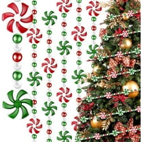 78.7In Christmas Tree Candy Garland,Red White Green Hanging Christmas Decorations,Xmas Holiday Candy Decor for Wreaths,Fence,Fireplace Decorations