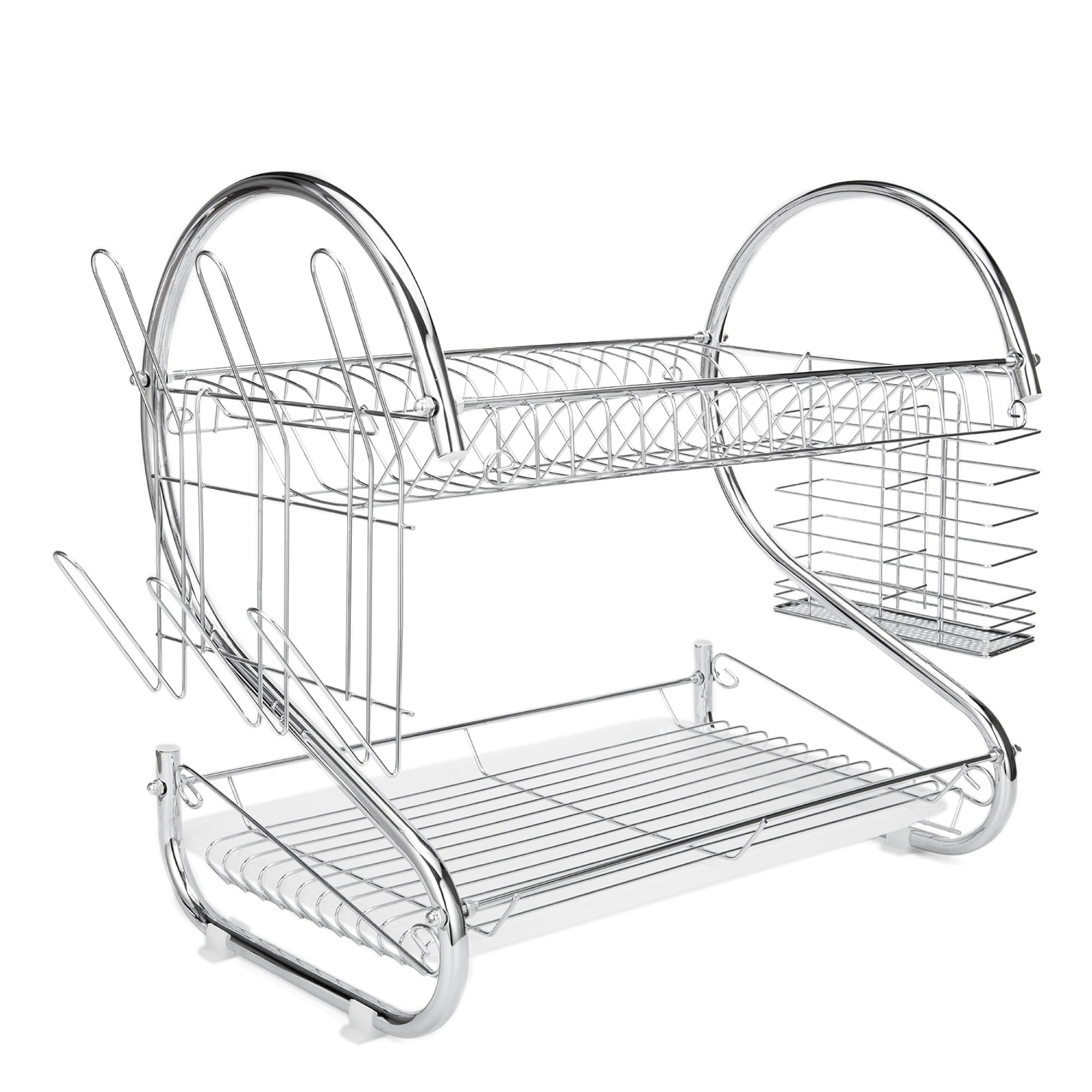 DC DICLASSE 2 Tier Dish Drying Rack Kitchen Countertop Aluminum Storage  Cutlery Holder with Removable Plastic Tray and 360° Swivel Drain Board  Drain Spout