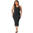 thumbnail image 3 of DARING DIVA Plus Size Sweater V Neck Ribbed Knit Bodycon Dress 2X Black, 3 of 6