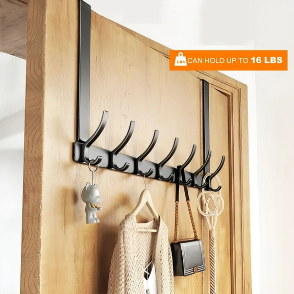 Greenparty 2 Pack Over The Door Hook, High-Quality Steel Heavy Duty Over Door Hangers Holder Coat Rack with 7-Coat Hooks Fits 1-3/4" Thick Door for Clothes, Umbrellas, Bag, Matte Black