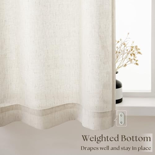 Light Filtering Semi Sheer Linen Curtain Panels for Small Windows, 36x24 Inch Natural Cafe Curtains with Dual Rod Pocket for Kitchen Basement Front Door, 2 Panels Boho Tier Style