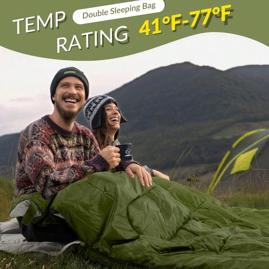 Double Sleeping Bag With 2 Pillows For Adults Queen Size XL Sleeping Bag Waterproof Compact With Compression Sack 2 Person Sleeping Bags For 34 Seasons Camping Backpacking Hiking Travel