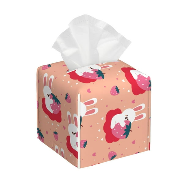Balery Bunny And Strawberry Porta Pañuelos de Cuero con Estampado – Funda Moderna Cuadrada para Caja de Pañuelos, Dispensador 5x5x5''