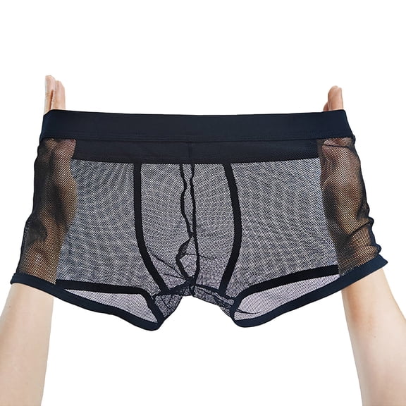 Fishnet Underwear for Men Mid Waisted Boxer Briefs Mens Trendy Solid Color Hollow-Out Breathable Stretchy Slim Loungewear Athletic Boxers