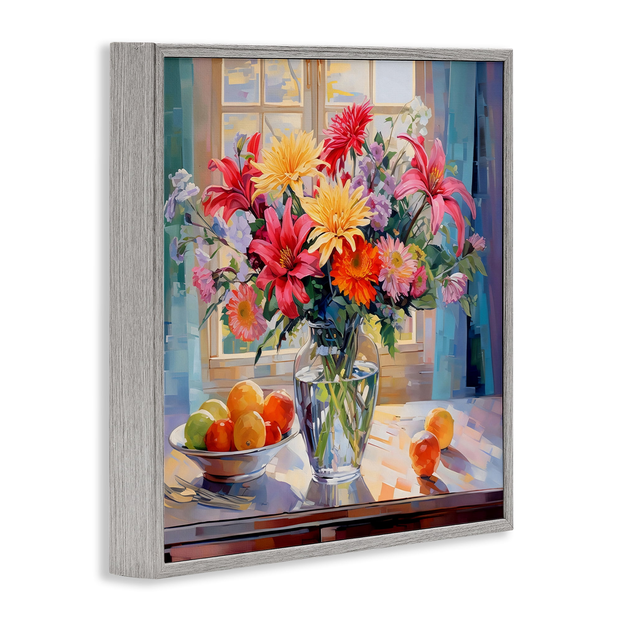Stupell Industries Summer Flowers & Fruit Gray Framed Giclee Art, design by Creative Studio