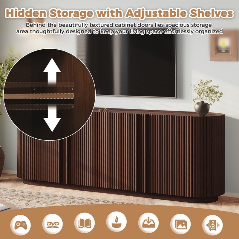 TV Stand with 4 Tambour-Style Doors for TVs up to 70", Farmhouse Media Console Cabinet with Adjustable Shelves & Cable Holes