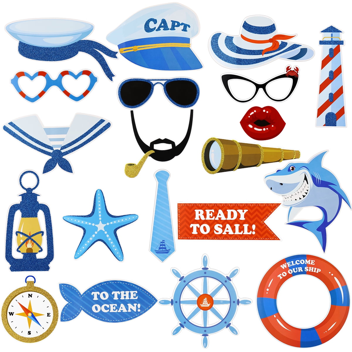 Amosfun 20pcs Nautical Photo Props Pre-Assembled Photo Booth Props Ocean  Theme Party Supplies for Kids Birthday Party Sailing Pa - Walmart.com