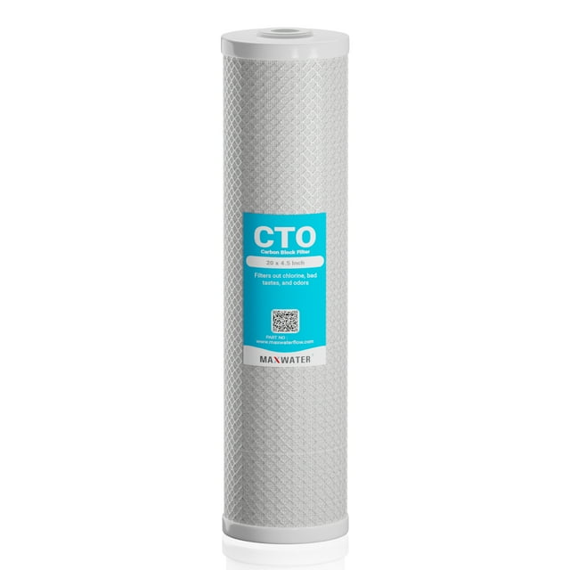 Max Water Cartouche de Filtre de Remplacement pour Osmose Inverse 20 Pouces x 4,5 Pouces, CTO 10 Microns (Lot de 1)