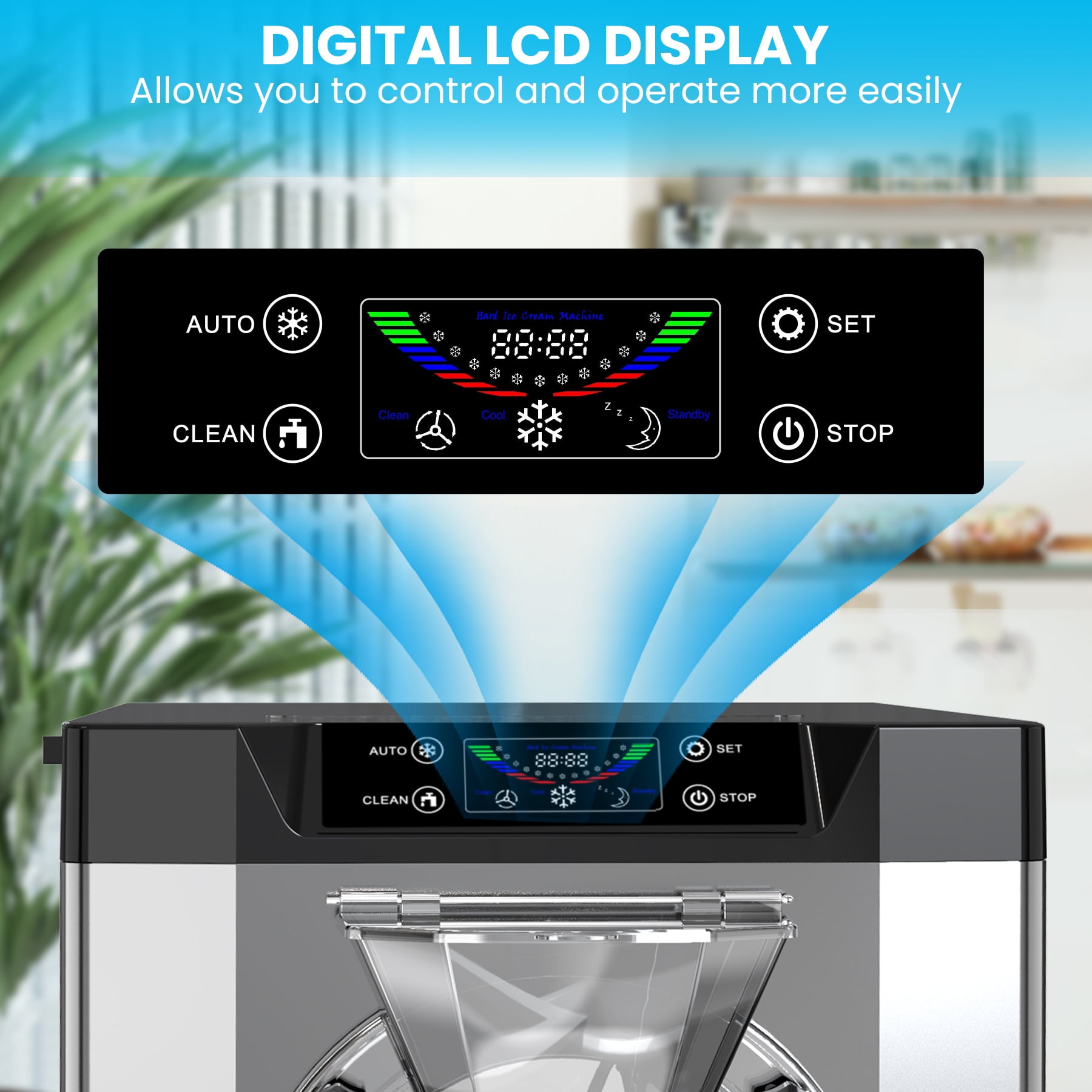 2000W Commercial Ice Cream Machine, 4.8-6.4 gal/H Single Flavor Countertop Hard Serve Ice Cream Maker