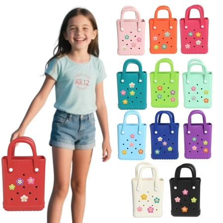 Girls Mini Travel Tote Bag Rubber Beach Bag Medium Large Capacity Summer Beach Bags Graphic Tee Eva Swim Bag Pink