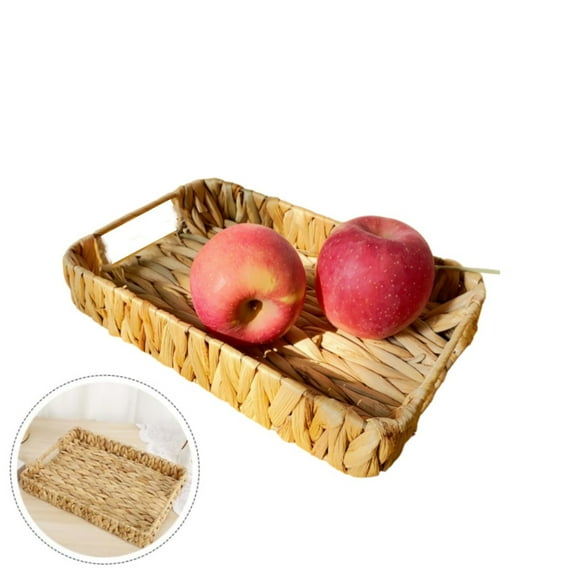 Rectangle Wicker Scalloped Serving Tray,Water Hyacinth Woven Tray,Woven Coffee Table Trays for Coffee,Table,Living Room,Kitchen,11x7.1x2",1Pack