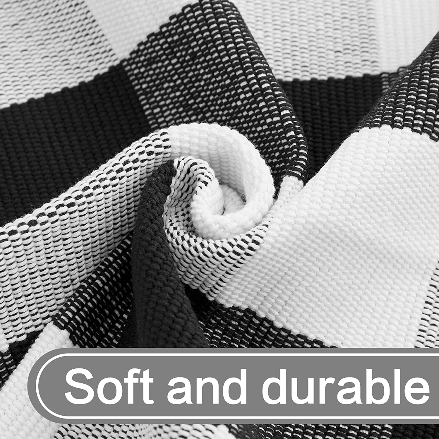 Sanmadrola 24''x36'' Cotton Buffalo Plaid Rug Black and White Check Rugs Hand-Woven Indoor or Outdoor Rugs for Layered Door Mats Washable Carpet for Front Porch Kitchen Farmhouse Entryway